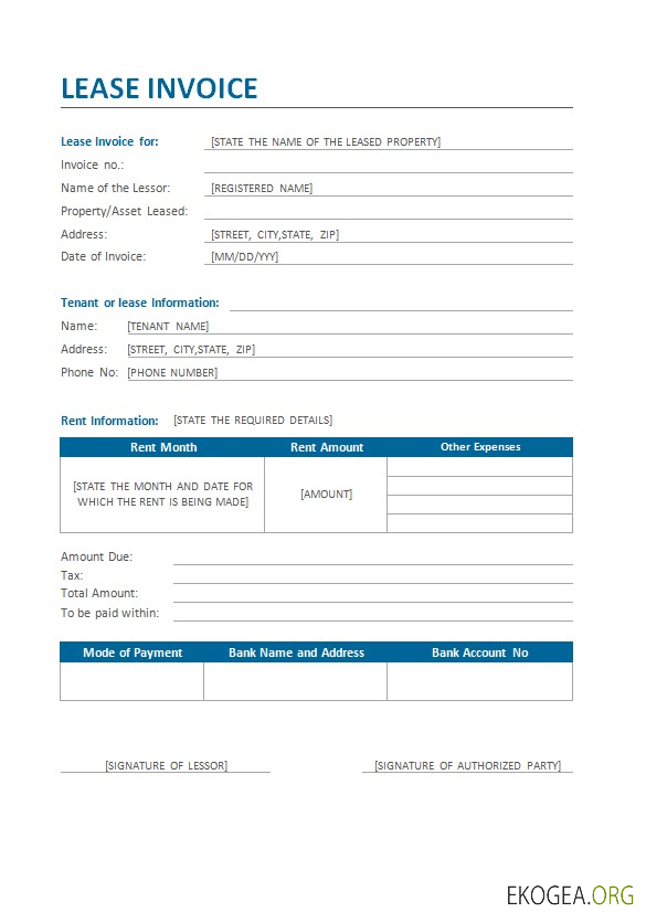 Modèle de facture de location template Modèle de facture de location template